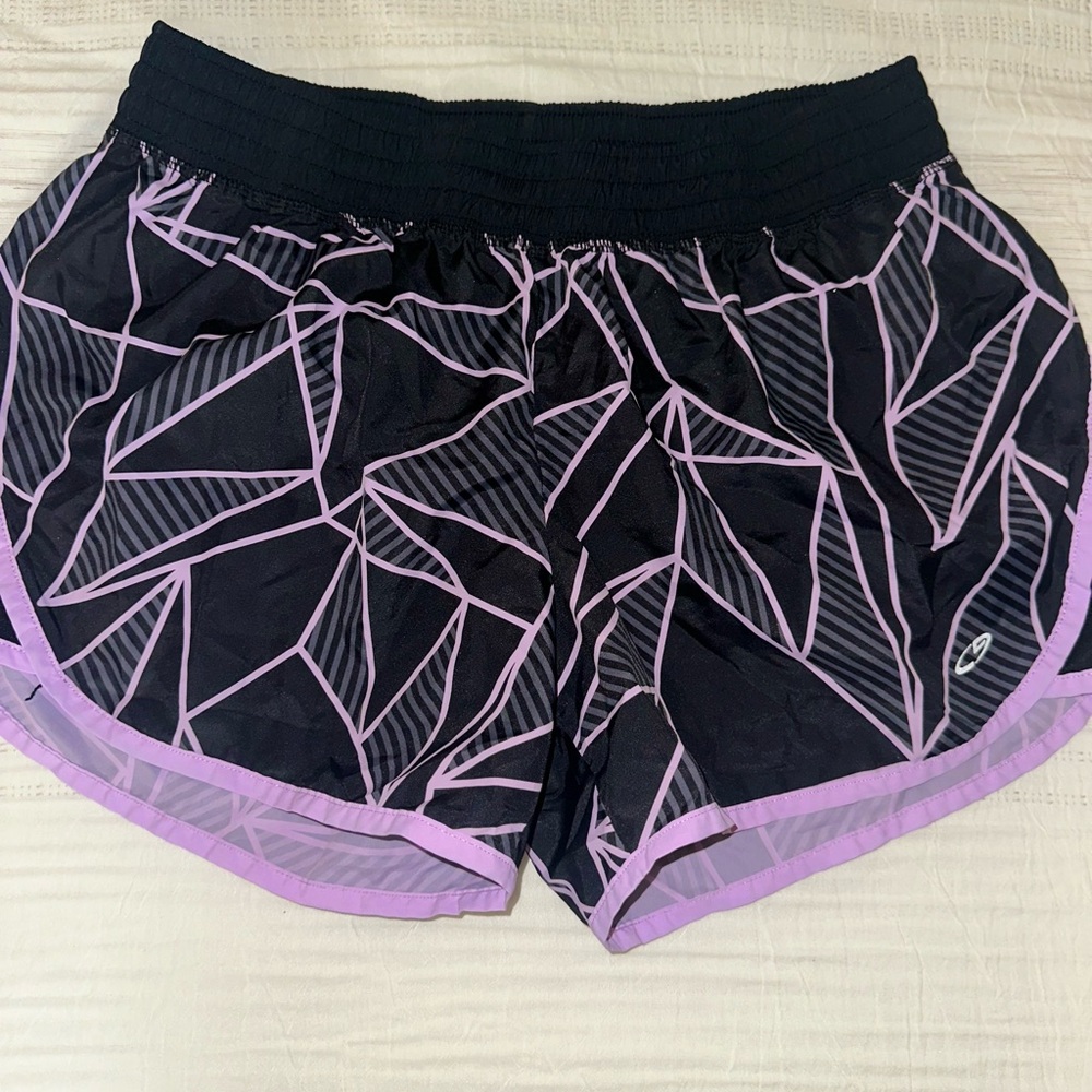 Women's Black and Purple Geometric Shorts